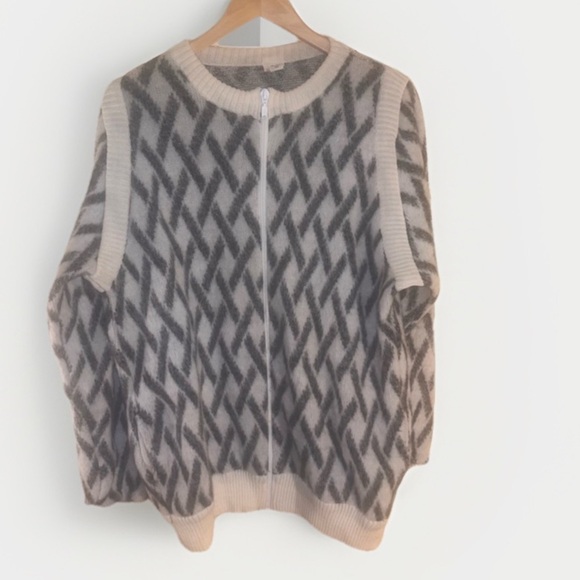 Vintage Raska Yugoslavia Handknit Wool Zip Cardigan Sweater Criss Cross XL - Picture 1 of 10